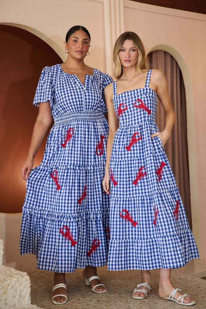 Lobster Embroidered Tiered Midi Dress