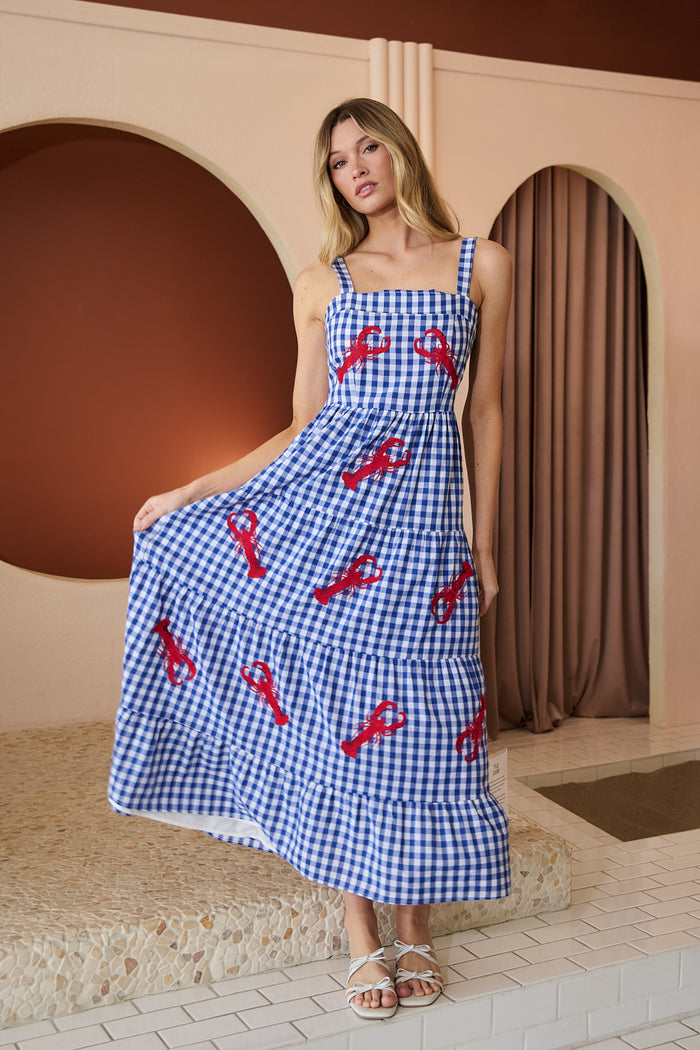 Lobster Embroidered Tiered Midi Dress