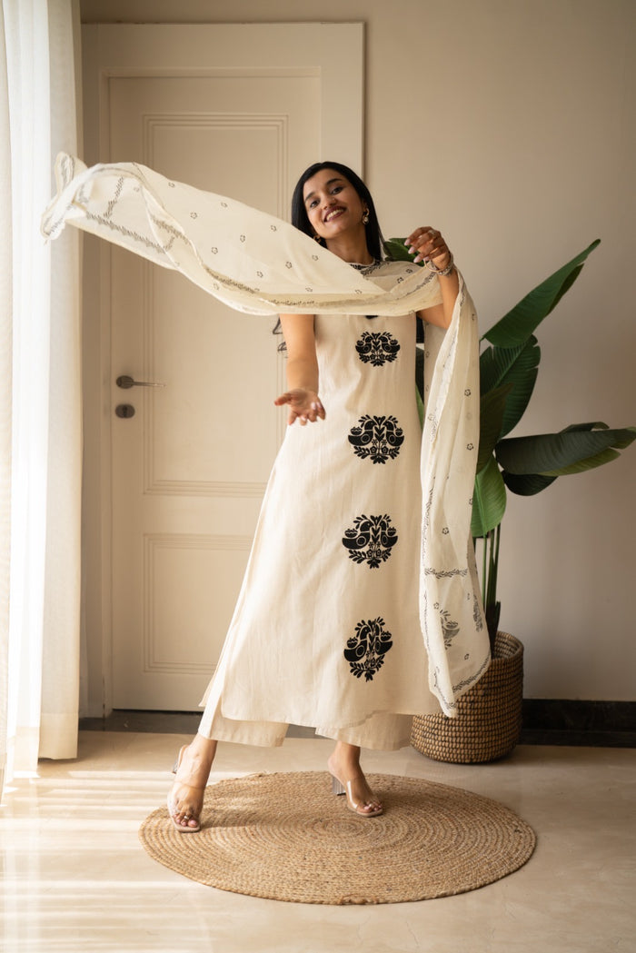 Lubana Off White Embroidered Suit