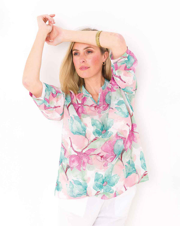 Lucy Patterned Pure Tencel® 3/4 Sleeve Tunic Blouse - James Meade