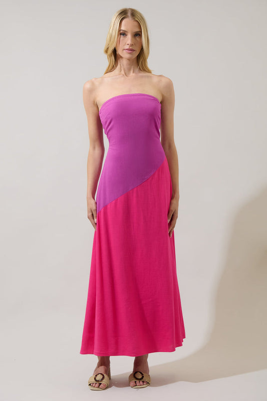 Lunetta Strapless Color Block Maxi Dress