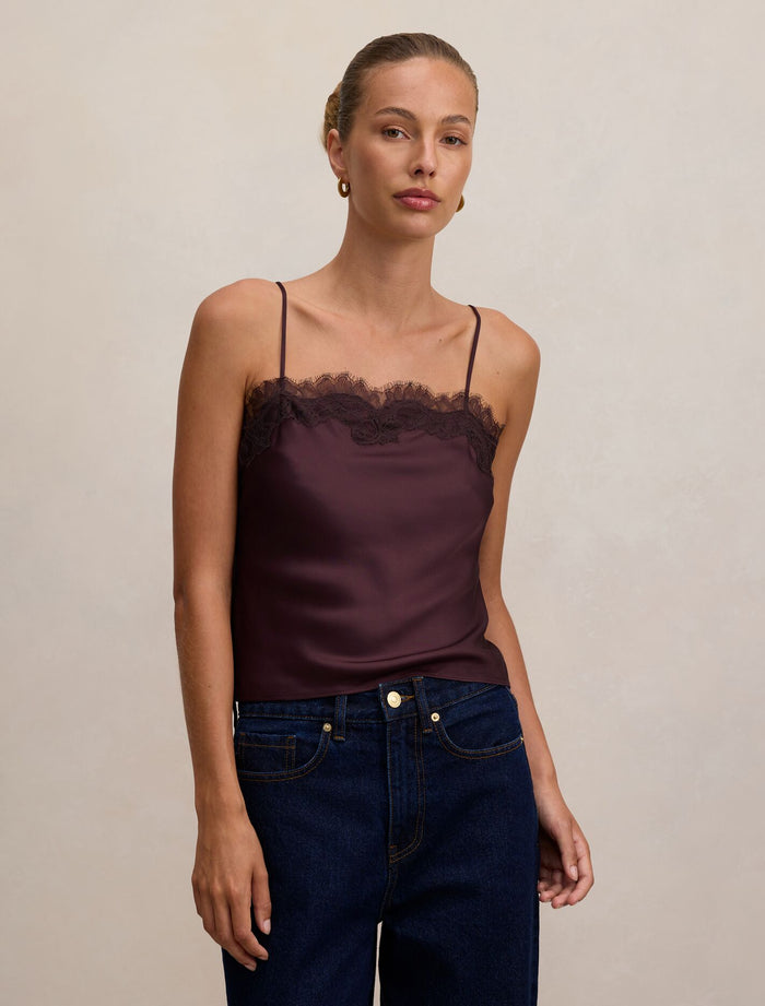 Lyla Lace Cami Top Saddle Brown Forever New