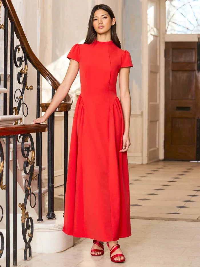 Mariam red maxi dress with softly flared skirt