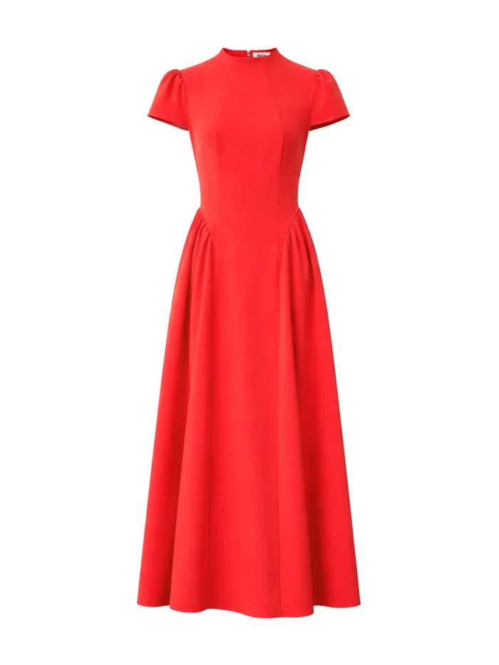 Elegant red maxi dress with cap sleeves