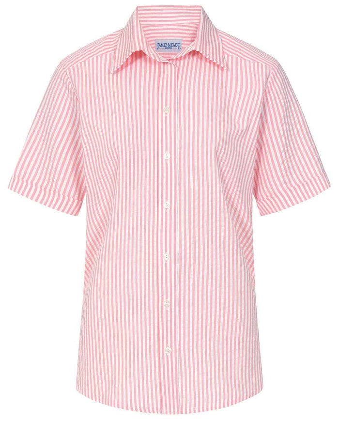 Maryanne Striped Cotton Mix Short Sleeve Blouse - Pink - Image 3 - The Classic Boutique