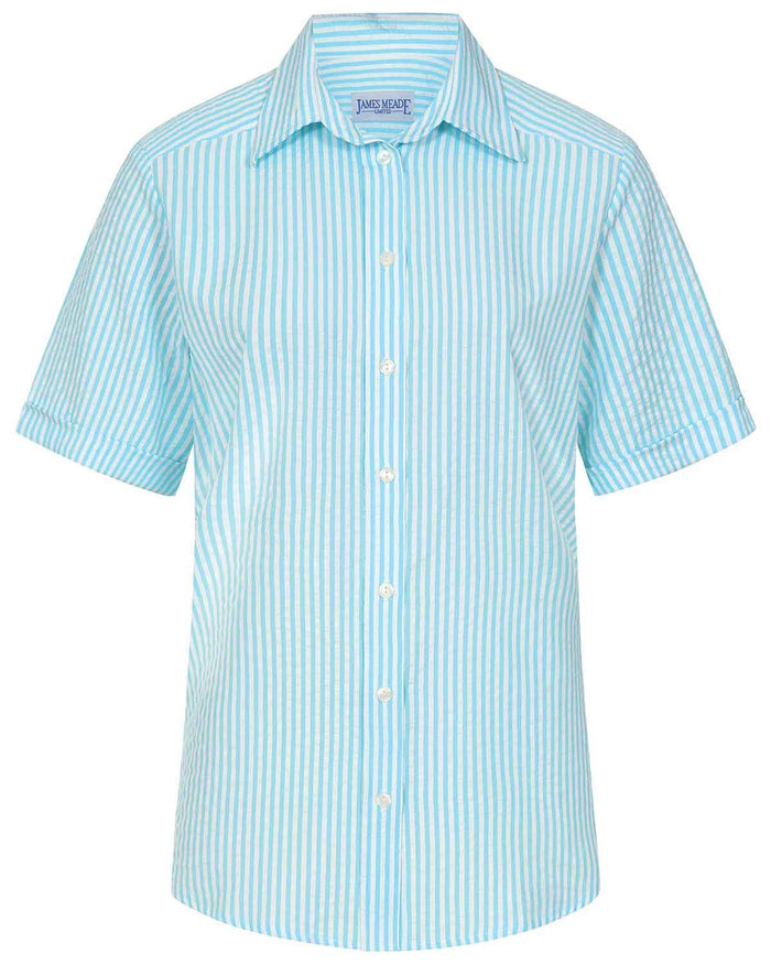 Maryanne Striped Cotton Mix Short Sleeve Blouse - Turquoise - Image 4 - The Classic Boutique