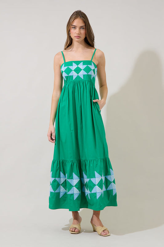 Mayeli Quilt Embroidered Midi Dress