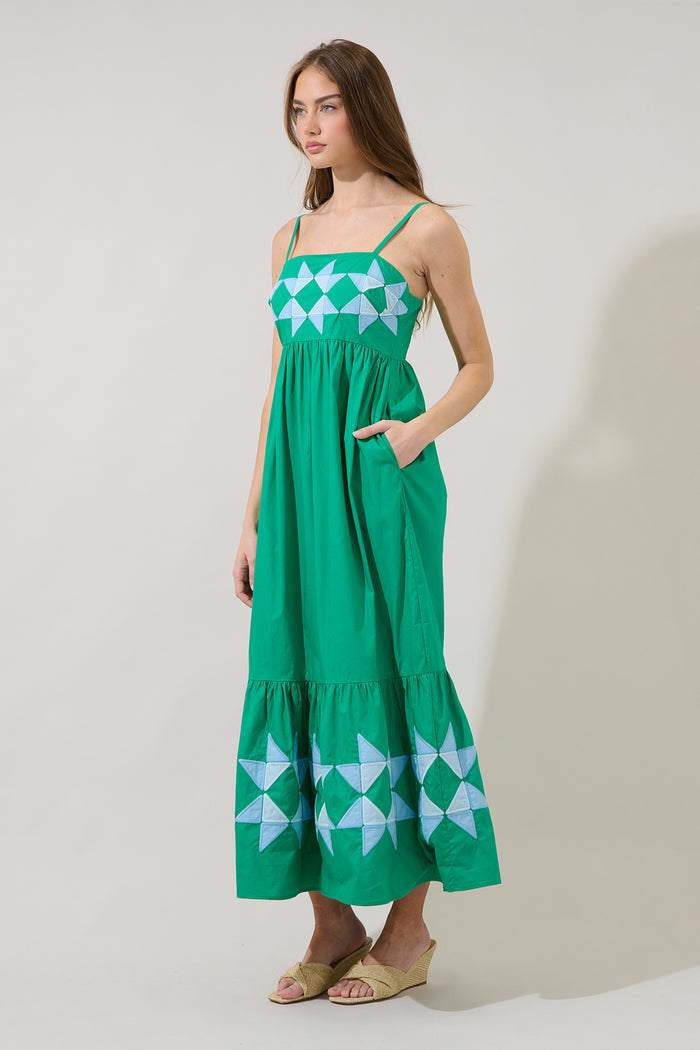 Mayeli Quilt Embroidered Midi Dress