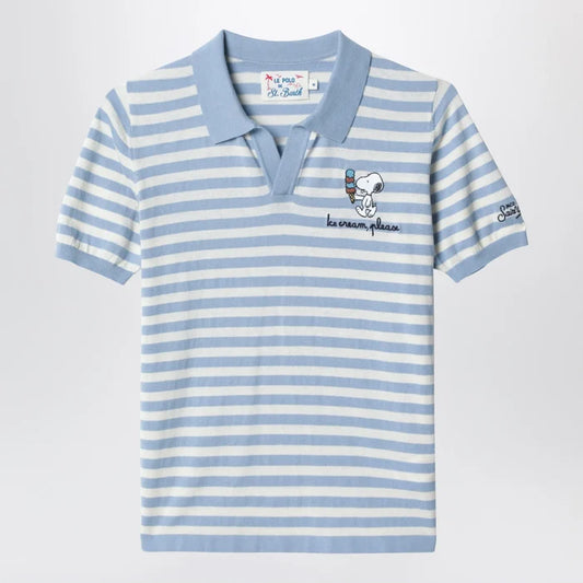 MC2 Saint Barth - White/light blue striped polo shirt with Snoopy embroidery Brand Apparel & Accessories > Clothing > Shirts & Tops 4
