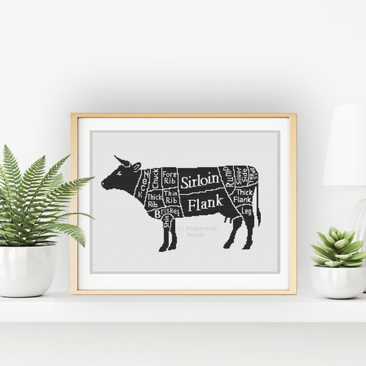 Meat Cuts - Cow Cross Stitch Pattern by Peppermint Purple