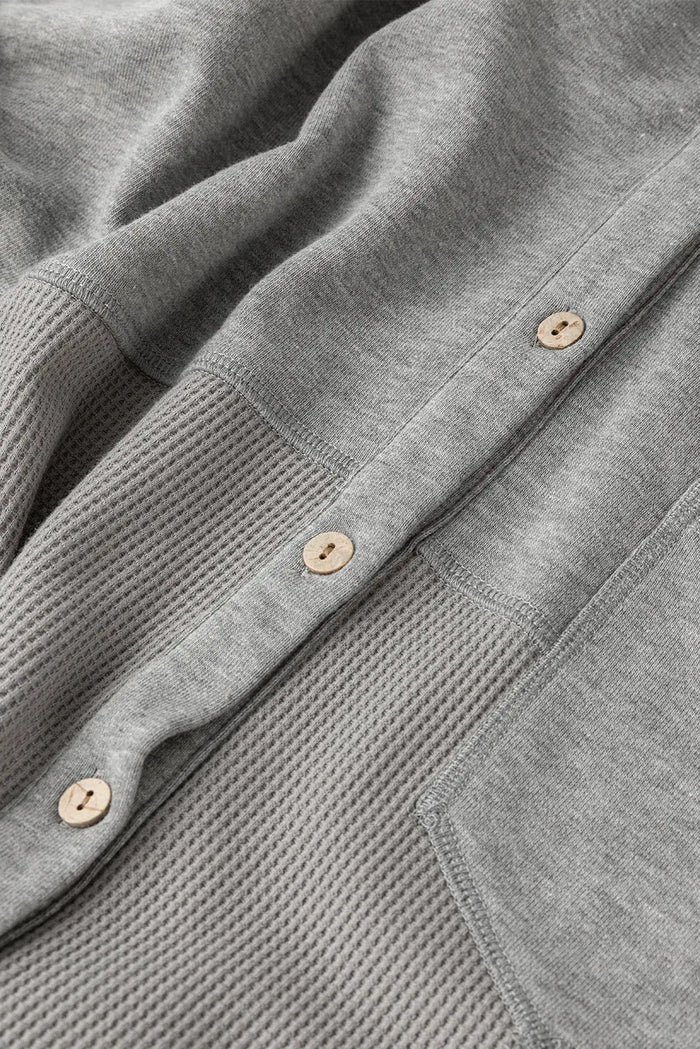 Medium Grey Waffle Textured Exposed Seam Oversized Shacket - Outerwear/Plaid Shackets