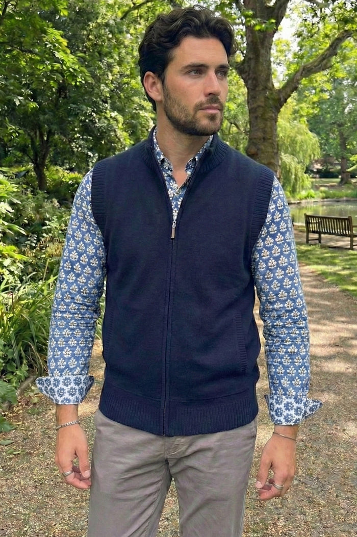 Men's Merino Wool Gilet | Navy/Grey - Aspiga