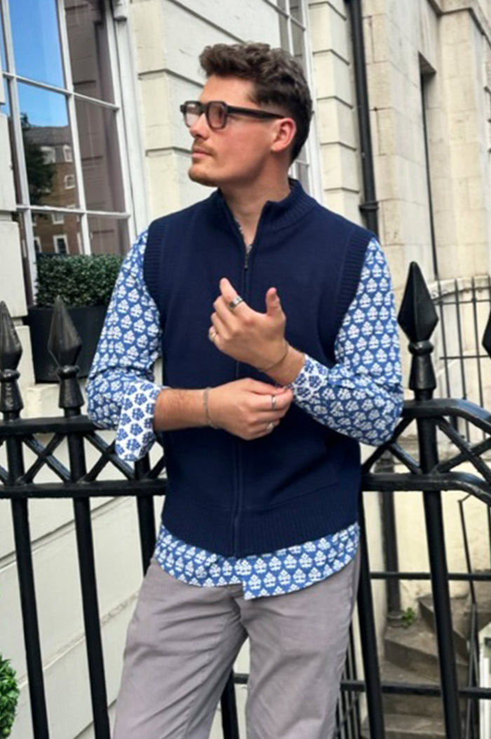 Men's Merino Wool Gilet | Navy/Grey - Aspiga