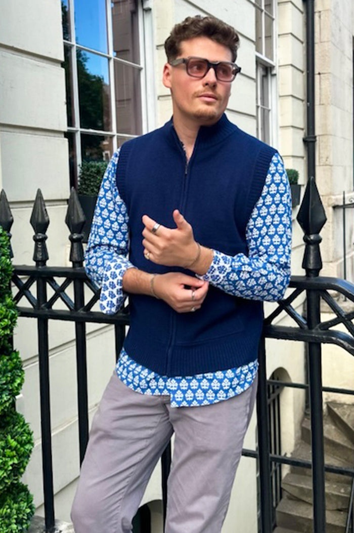 Men's Merino Wool Gilet | Navy/Grey - Aspiga