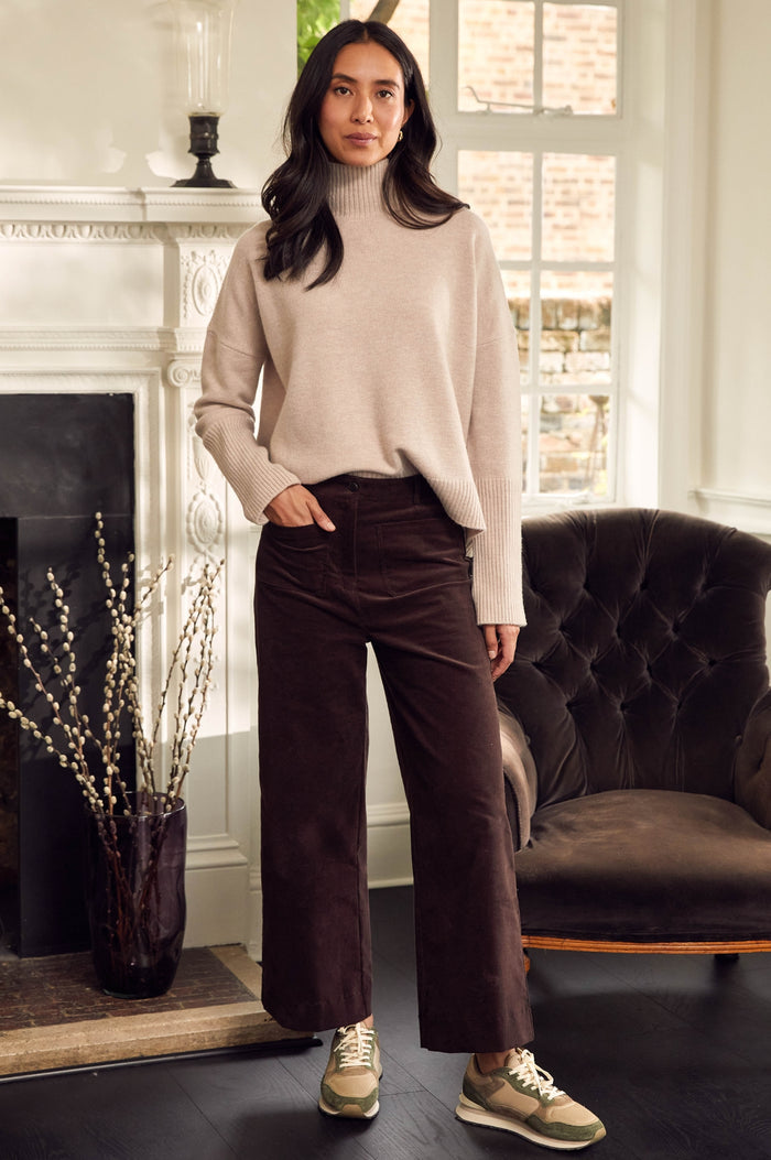 Merino Wool Funnel Neck Jumper | Oat - Aspiga