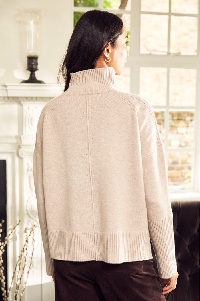 Merino Wool Funnel Neck Jumper | Oat - Aspiga