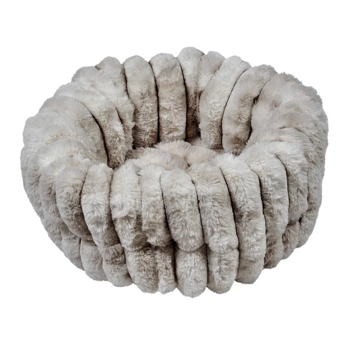 Fluffy gray pet bed on a white background