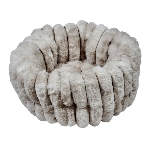 Fluffy gray pet bed on a white background
