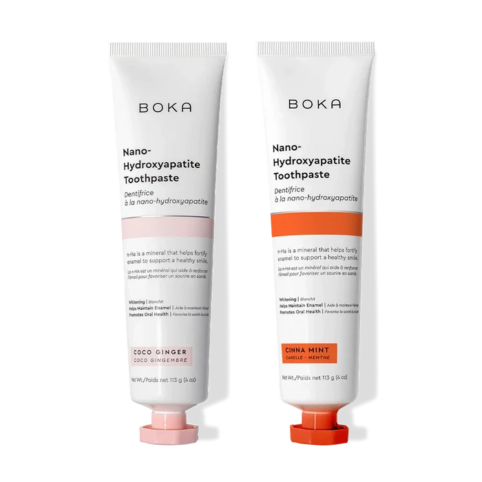 N-Ha Toothpaste 2-Pack in Coco Ginger & Cinna Mint to help fortify enamel.