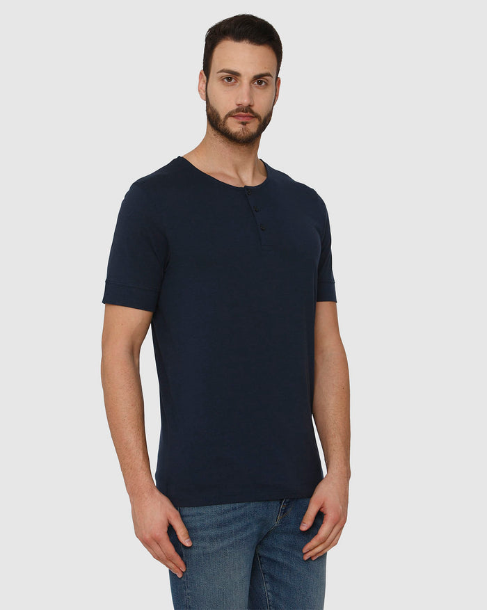 Navy Blue Henley Neck T-Shirt