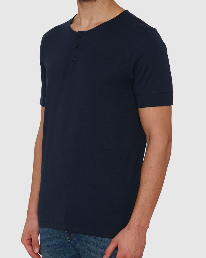 Navy Blue Henley Neck T-Shirt