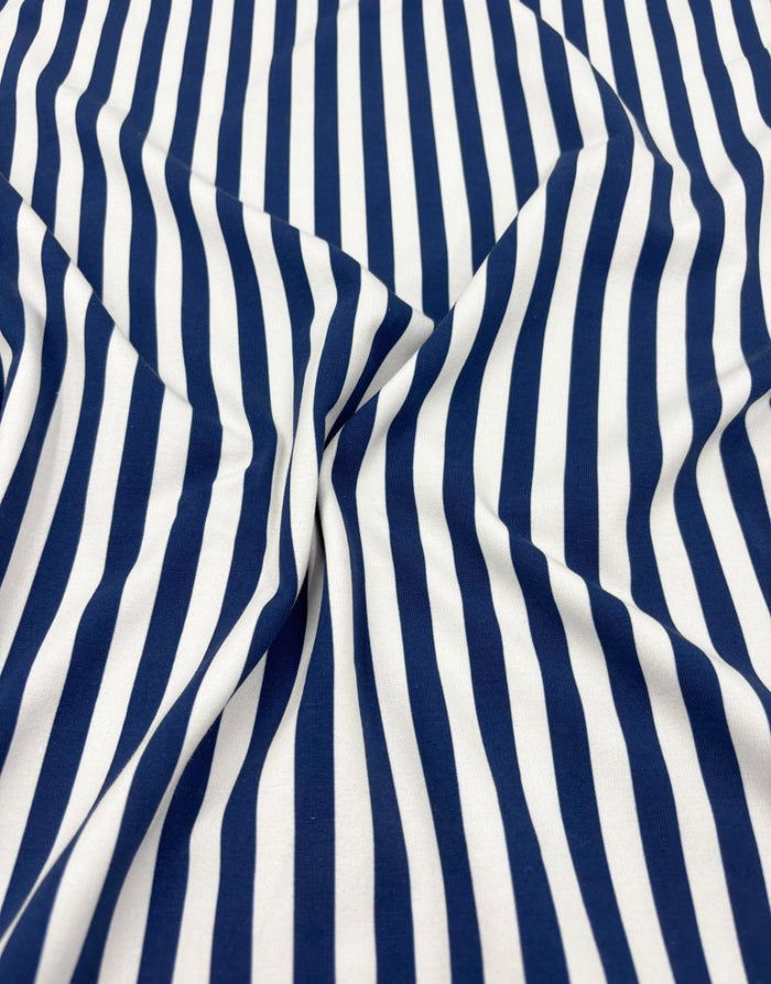 Navy & White Stripe Cotton Jersey Fabric