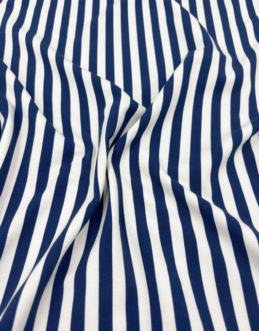 Navy & White Stripe Cotton Jersey Fabric