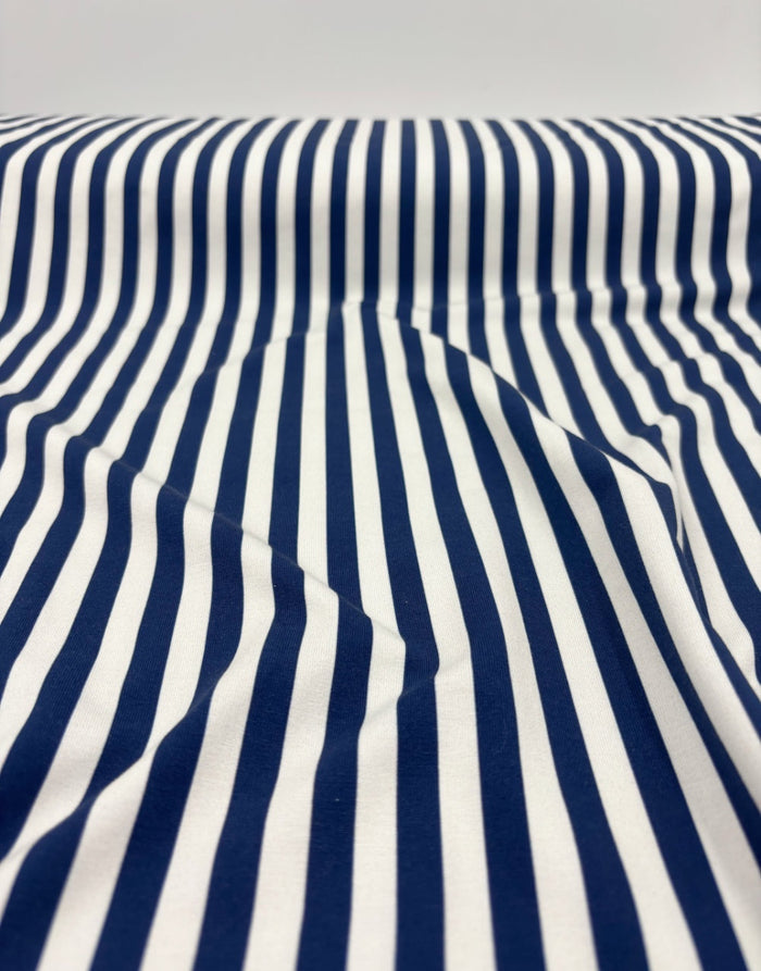 Navy & White Stripe Cotton Jersey Fabric
