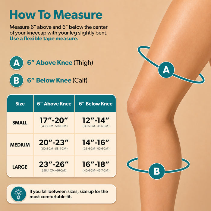 braceability neoprene knee compression sleeve sizing chart. Find your measurements six inches above your kneecap and six inches below to determine your size