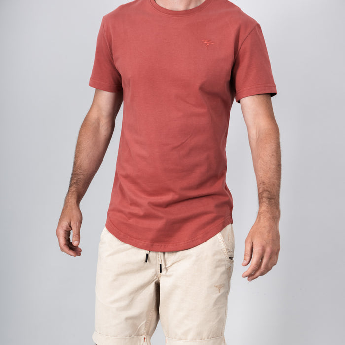 Ness Jersey Dropped Hem Crew Neck T-Shirt - Earth Red