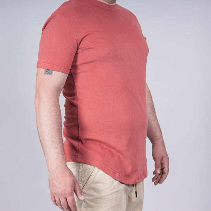 Ness Jersey Dropped Hem Crew Neck T-Shirt - Earth Red