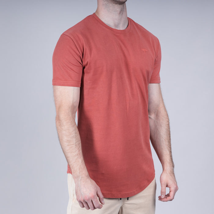 Ness Jersey Dropped Hem Crew Neck T-Shirt - Earth Red
