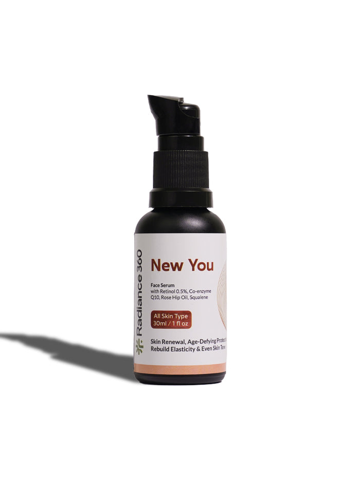 Skincare serum bottle labeled 'New You' on a white background
