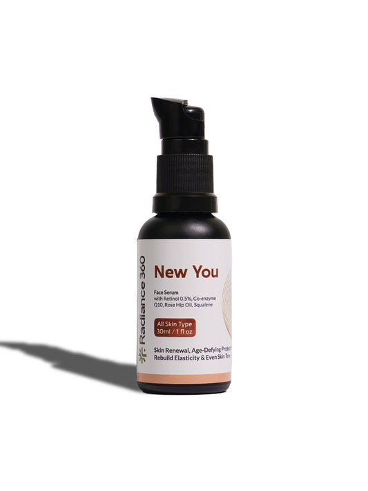 Skincare serum bottle labeled 'New You' on a white background