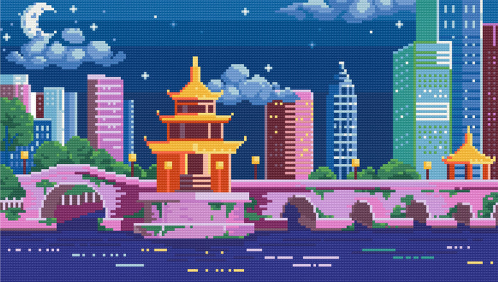 Night On The River | Pixel Charted | Ready TO Ship