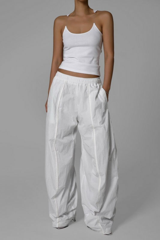 Nylon white Drawstring Wide Trousers