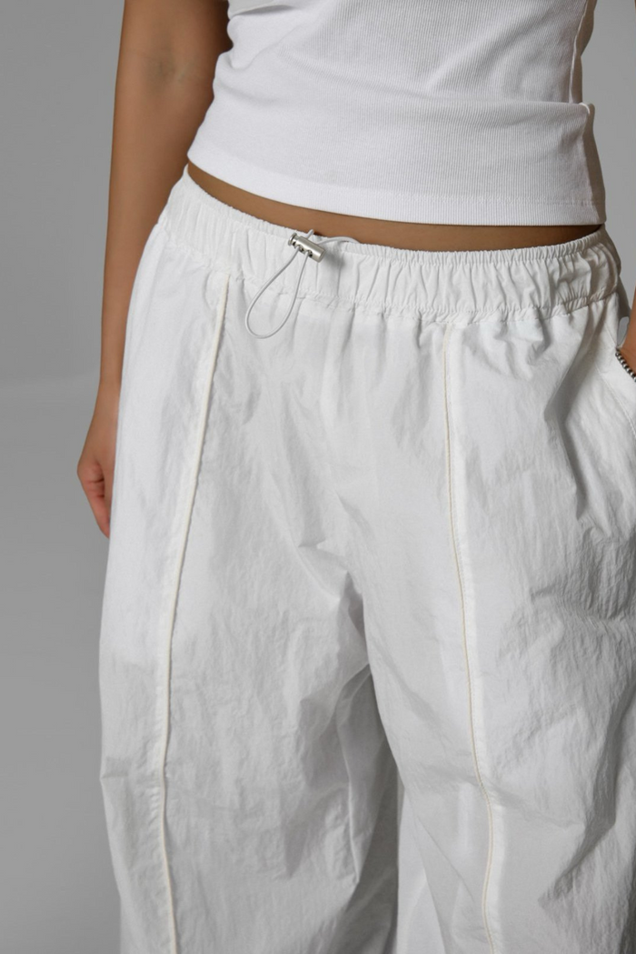 Nylon white Drawstring Wide Trousers