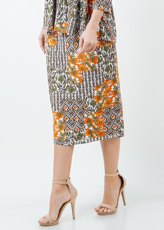Orange & Olive Floral Skirt 27"/29"