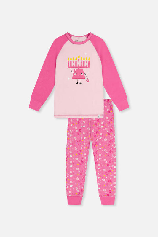 Organic Cotton Two Piece Pajama Set Pink Hanukkah Print-0
