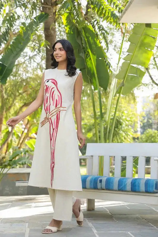Parrot Embroidered Cotton Flex Co-ord Set