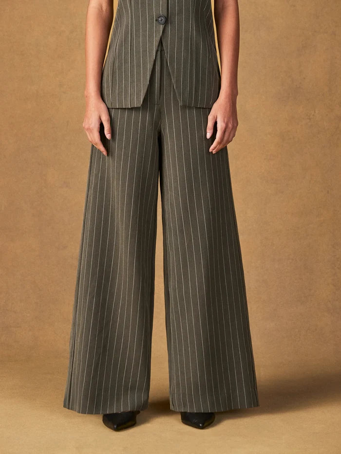 Petite Olive Pinstripe Tailored Trouser