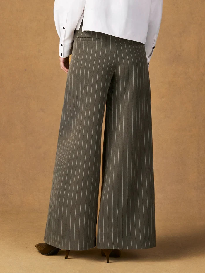 Petite Olive Pinstripe Tailored Trouser