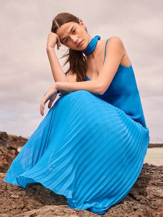 Vivian Teal Pleated Skirt Drop Waist Dress Occasionwear