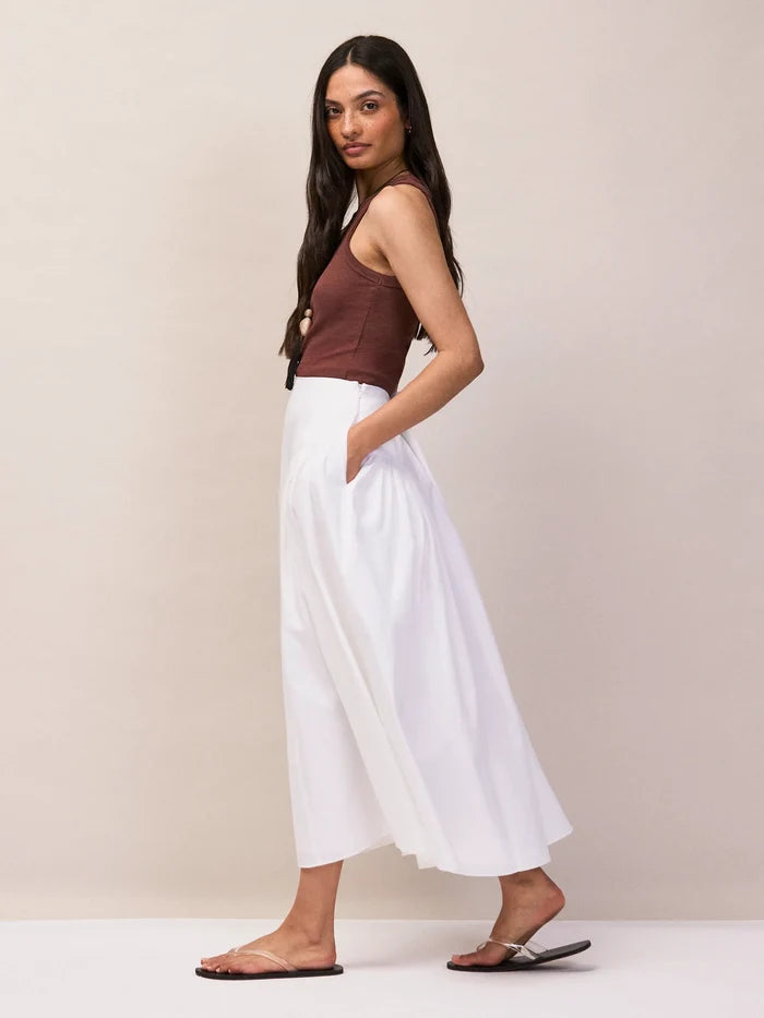 White Cotton Gathered Skirt