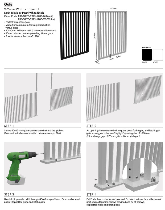 PIK Gate - 975Wx1200H - Black Blade Picket Pool Gate - Image 2