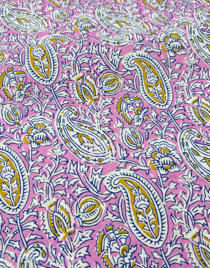 Pink Bel Paisley, Indian Block Print Cotton Fabric