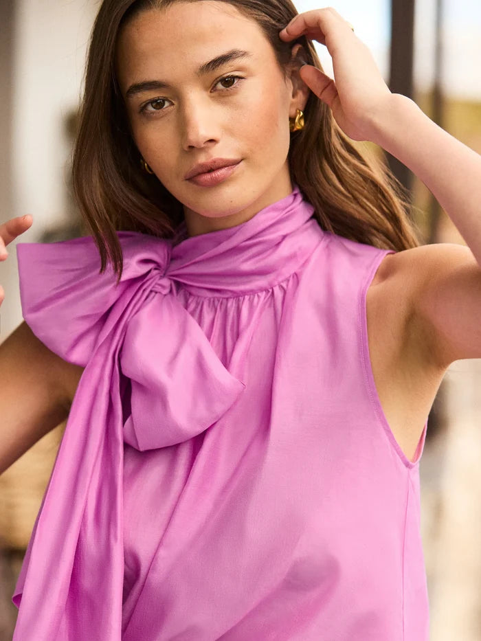 Pink Bow Detail Sleeveless Blouse Lyocell