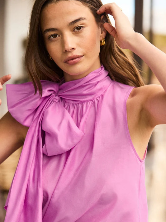 Pink Bow Detail Sleeveless Blouse Lyocell