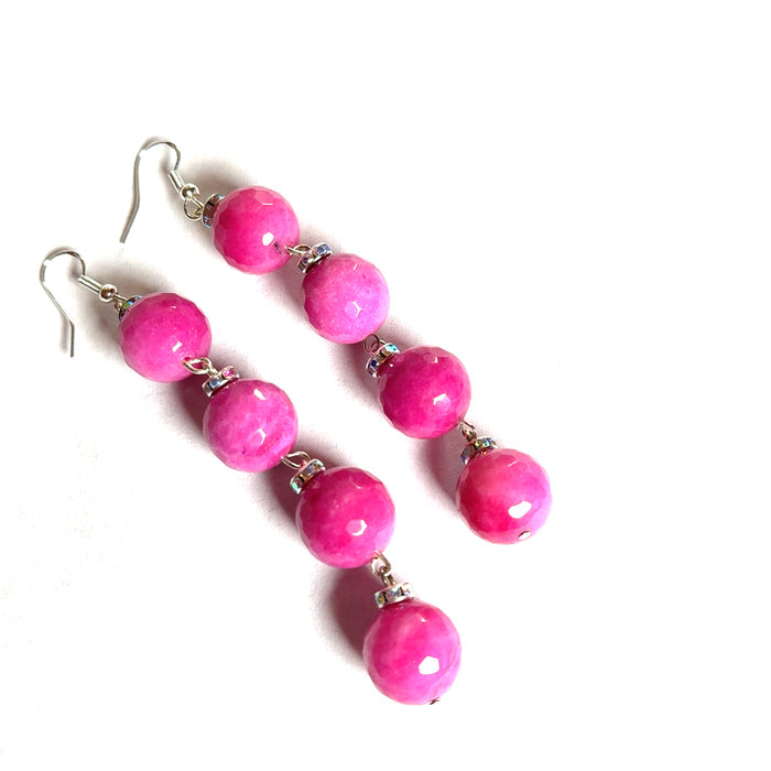 Style the Pink Gemstone Long Crystal Dangle Earring exclusively at Born To Glam