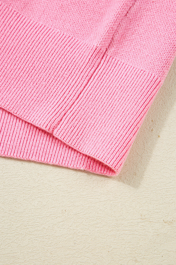 Pink Pearl Embellished Heart Pattern Sweater - Sweaters & Cardigans/Sweaters